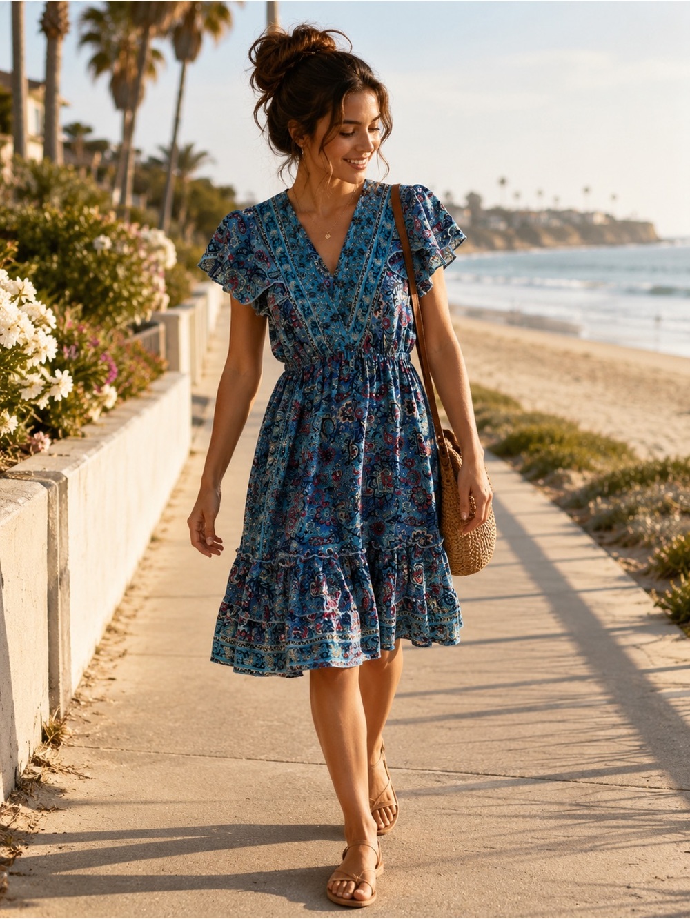 Kaeburi Blue Paisley Boho Dress